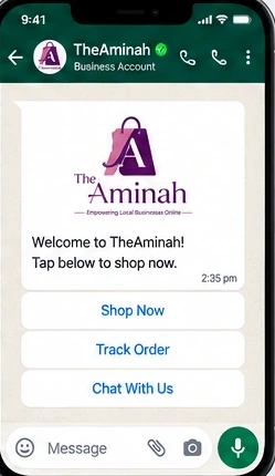 TheAminah WhatsApp ordering flow